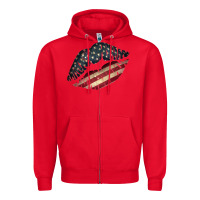 Red Vintage American Flag Lips Zipper Hoodie - Bettercallsaul