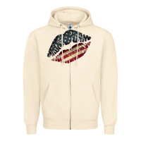 Sandshell Vintage American Flag Lips Zipper Hoodie - Bettercallsaul