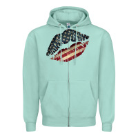 Seafoam Vintage American Flag Lips Zipper Hoodie - Bettercallsaul