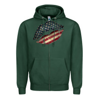 Sports Green Vintage American Flag Lips Zipper Hoodie - Bettercallsaul