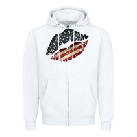 White Vintage American Flag Lips Zipper Hoodie - Bettercallsaul