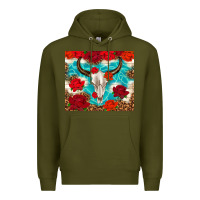 Army Green bull skull rose Premium Hoodie - TumblerDesignByShophia