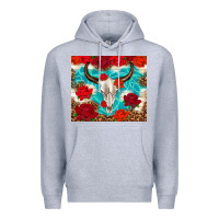 Heather Grey bull skull rose Premium Hoodie - TumblerDesignByShophia