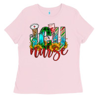 Bubblegum Pink christmas icu nurse Ladies Tee - FaDigitalArtStudio