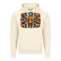Vintage Artic american flag sunflowers highland cow turquoise background Vintage Hoodie - Jasminsmagicworld