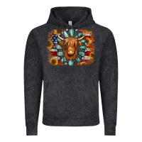 Vintage Black american flag sunflowers highland cow turquoise background Vintage Hoodie - Jasminsmagicworld