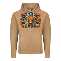 Vintage Camel american flag sunflowers highland cow turquoise background Vintage Hoodie - Jasminsmagicworld