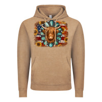 Vintage Coffee american flag sunflowers highland cow turquoise background Vintage Hoodie - Jasminsmagicworld