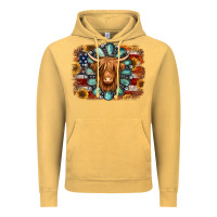 Vintage Mustard american flag sunflowers highland cow turquoise background Vintage Hoodie - Jasminsmagicworld