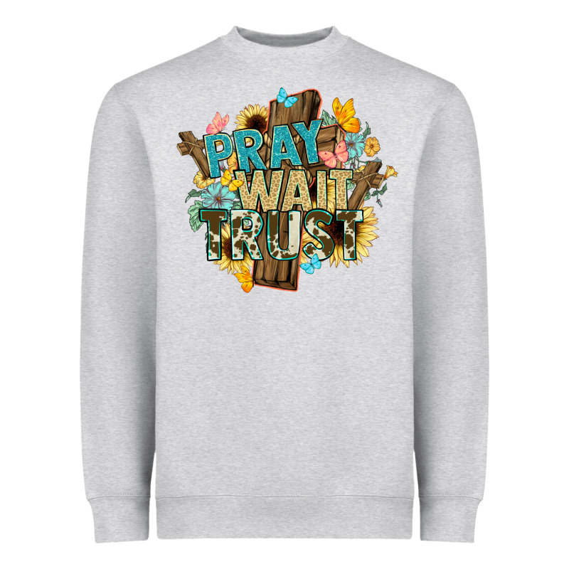 Pray Wait Trust Crosses Christian Heavyweight Sweatshirt by NancyCooperArtShop | Teevron