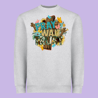Pray Wait Trust Crosses Christian Heavyweight Sweatshirt Designed By Nancycooperartshop