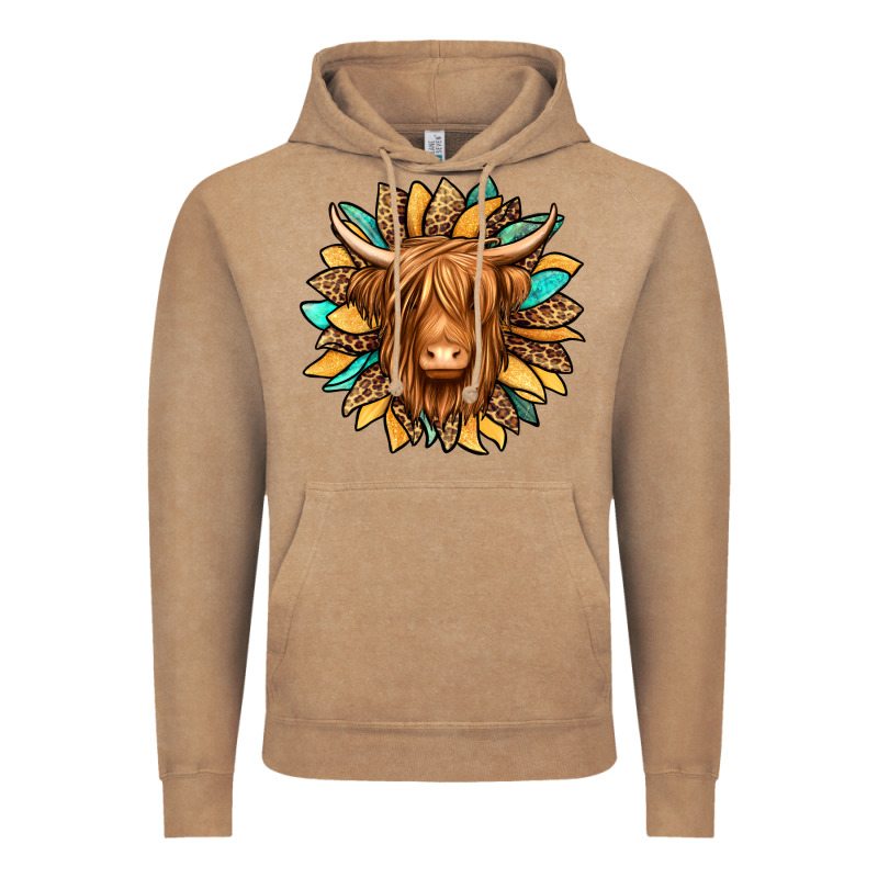 Highland Cow Turquoise Sunflower Vintage Hoodie by Jasminsmagicworld | Teevron