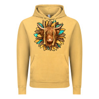 Vintage Mustard highland cow turquoise sunflower Vintage Hoodie - Jasminsmagicworld