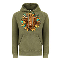 Vintage Olive highland cow turquoise sunflower Vintage Hoodie - Jasminsmagicworld