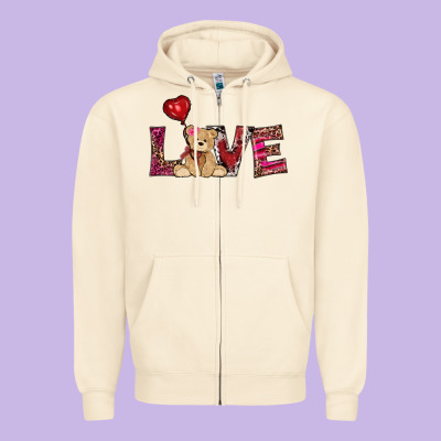 Valentine's Day Tedybear Love Zipper Hoodie Designed By Ranaportraitstore