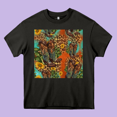 Western Boots And Sunflowers Seamless Pattern Heavy Core Tee Designed By Hra Design Shop