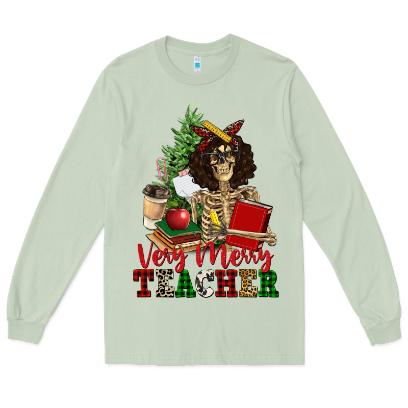 Very Merry Teacher Skeleton Long Sleeve Tee by NancyCooperArtShop | Teevron