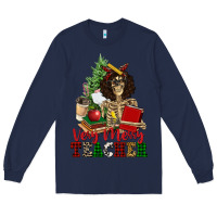 Navy very merry teacher skeleton Long Sleeve Tee - NancyCooperArtShop