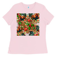 Bubblegum Pink christmas leopard chicken Ladies Tee - FaDigitalArtStudio