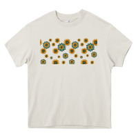 Cream sunflowers and turquoise 16oz libbey glass Heavy Core Tee - HRA Design Shop