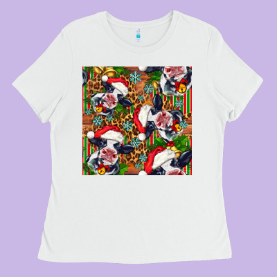 Christmas Leopard Cow Ladies Tee Designed By Fadigitalartstudio