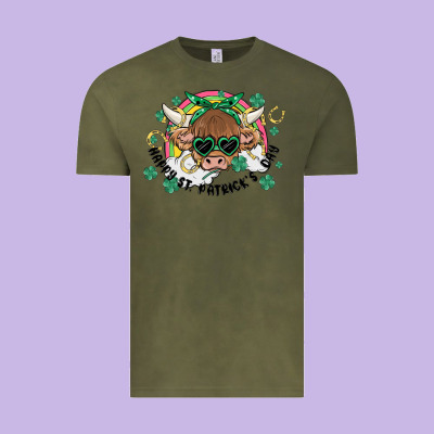 St. Patrick's Day Highland Cow Vintage Tee Designed By Maliassmallbusiness