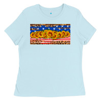 Baby Blue usa flag sunflowers license plate Ladies Tee - HRA Design Shop