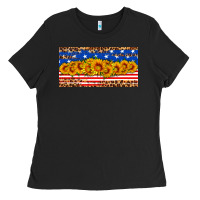 Black usa flag sunflowers license plate Ladies Tee - HRA Design Shop