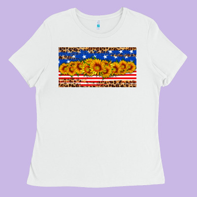 Usa Flag Sunflowers License Plate Ladies Tee Designed By Hra Design Shop