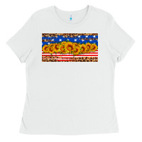 White usa flag sunflowers license plate Ladies Tee - HRA Design Shop