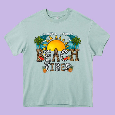 Beach Vibes Heavy Core Tee Designed By Cowhidedigitalart