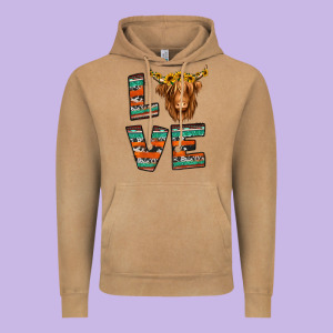 Love Highland Cow Vintage Hoodie Designed By Jasminsmagicworld