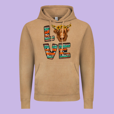 Love Highland Cow Vintage Hoodie Designed By Jasminsmagicworld