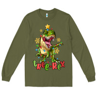Army Green tree rex trex christmas dinosaur Long Sleeve Tee - MaliasSmallBusiness