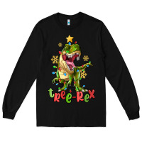 Black tree rex trex christmas dinosaur Long Sleeve Tee - MaliasSmallBusiness