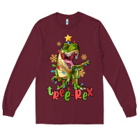 Burgundy tree rex trex christmas dinosaur Long Sleeve Tee - MaliasSmallBusiness
