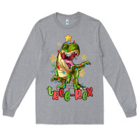 Heather Grey tree rex trex christmas dinosaur Long Sleeve Tee - MaliasSmallBusiness