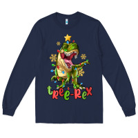 Navy tree rex trex christmas dinosaur Long Sleeve Tee - MaliasSmallBusiness