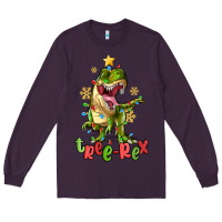 Plum tree rex trex christmas dinosaur Long Sleeve Tee - MaliasSmallBusiness