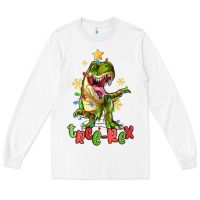 White tree rex trex christmas dinosaur Long Sleeve Tee - MaliasSmallBusiness
