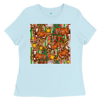 Baby Blue christmas leopard cow with gift boxes Ladies Tee - FaDigitalArtStudio