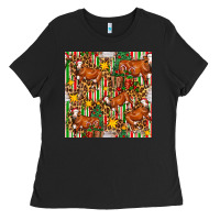 Black christmas leopard cow with gift boxes Ladies Tee - FaDigitalArtStudio