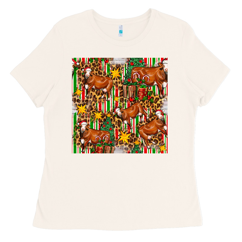 Christmas Leopard Cow With Gift Boxes Ladies Tee by FaDigitalArtStudio | Teevron