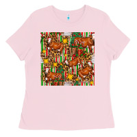 Bubblegum Pink christmas leopard cow with gift boxes Ladies Tee - FaDigitalArtStudio