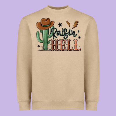 Raisin Hell Cowboy Cactus Heavyweight Sweatshirt Designed By Maliassmallbusiness