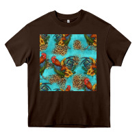 Chocolate Brown rooster and sunflowers seamless pattern Heavy Core Tee - HRA Design Shop