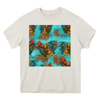 Cream rooster and sunflowers seamless pattern Heavy Core Tee - HRA Design Shop