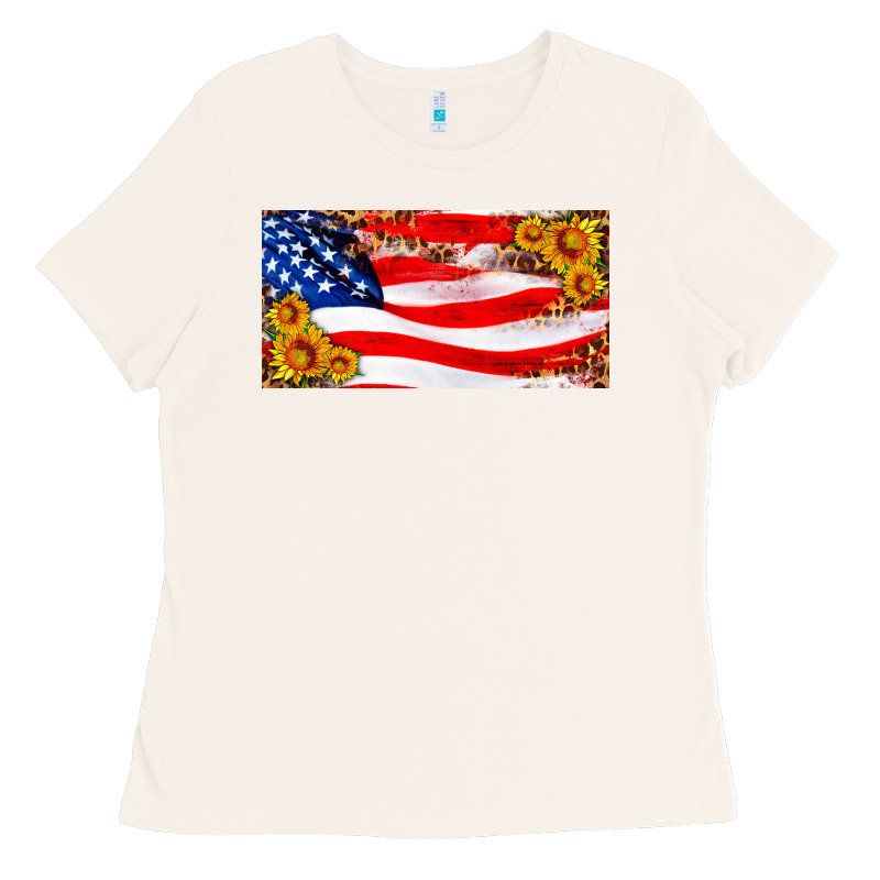 Usa Flag And Sunflower License Plate Ladies Tee by HRA Design Shop | Teevron