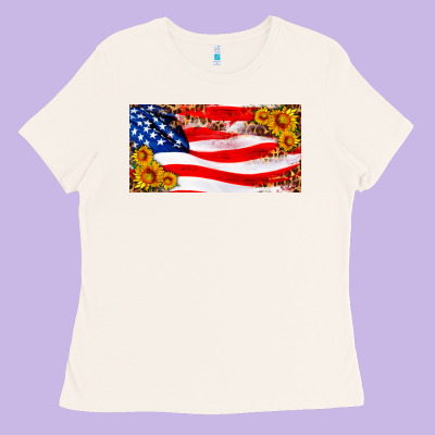 Usa Flag And Sunflower License Plate Ladies Tee Designed By Hra Design Shop