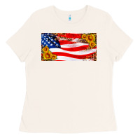 Bone usa flag and sunflower license plate Ladies Tee - HRA Design Shop